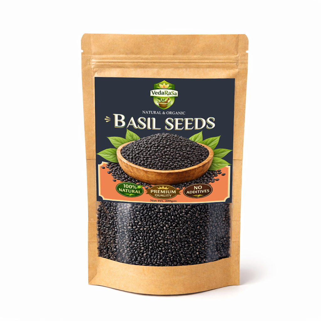 VedaRaSa Basil Seeds (Sabja Seeds) | 100% Natural & Raw Tukmaria | Rich in Fiber for Digestion & Weight Management | Cooling Summer Drink Ingredient | Falooda & Drinks Mix | No Additives | 200g
