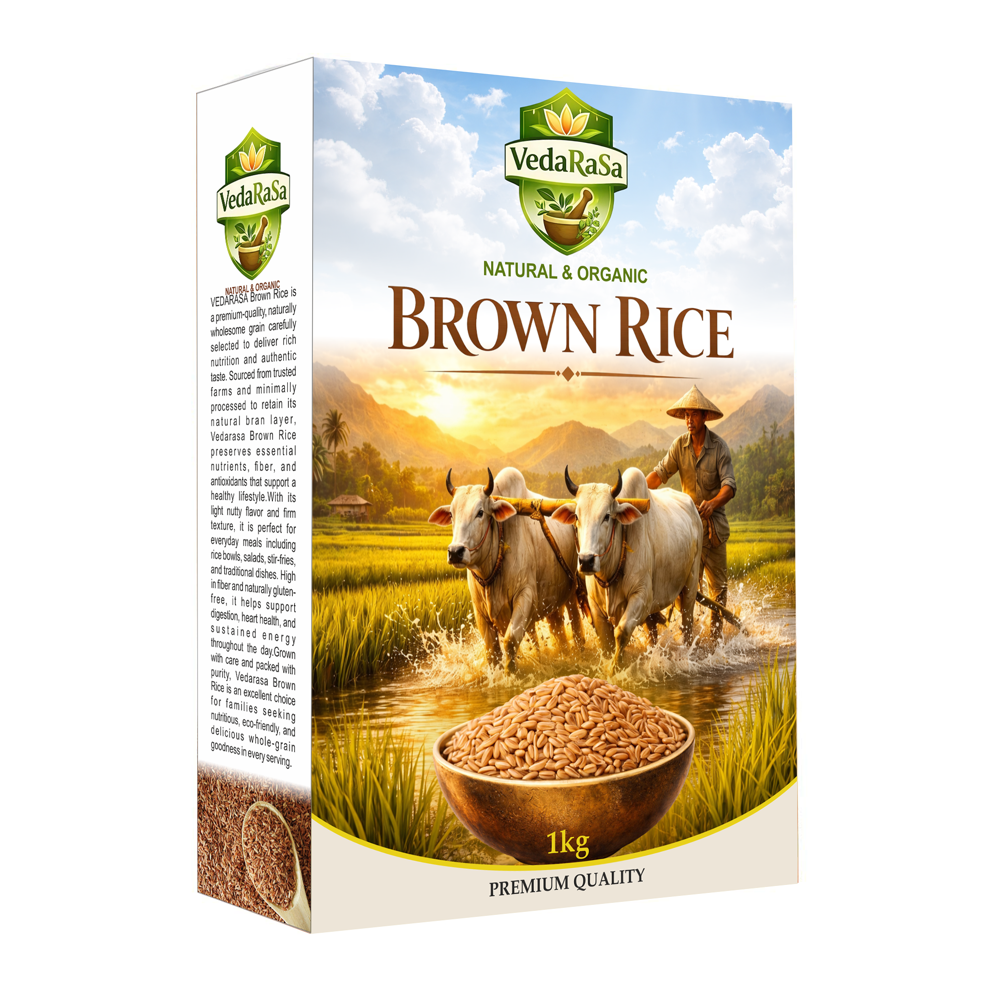 VedaRaSa Natural & Organic Brown Rice 1kg – Premium Whole Grain Rice – High Fiber, Unpolished, Non-GMO, Gluten-Free – Healthy Daily Staple
