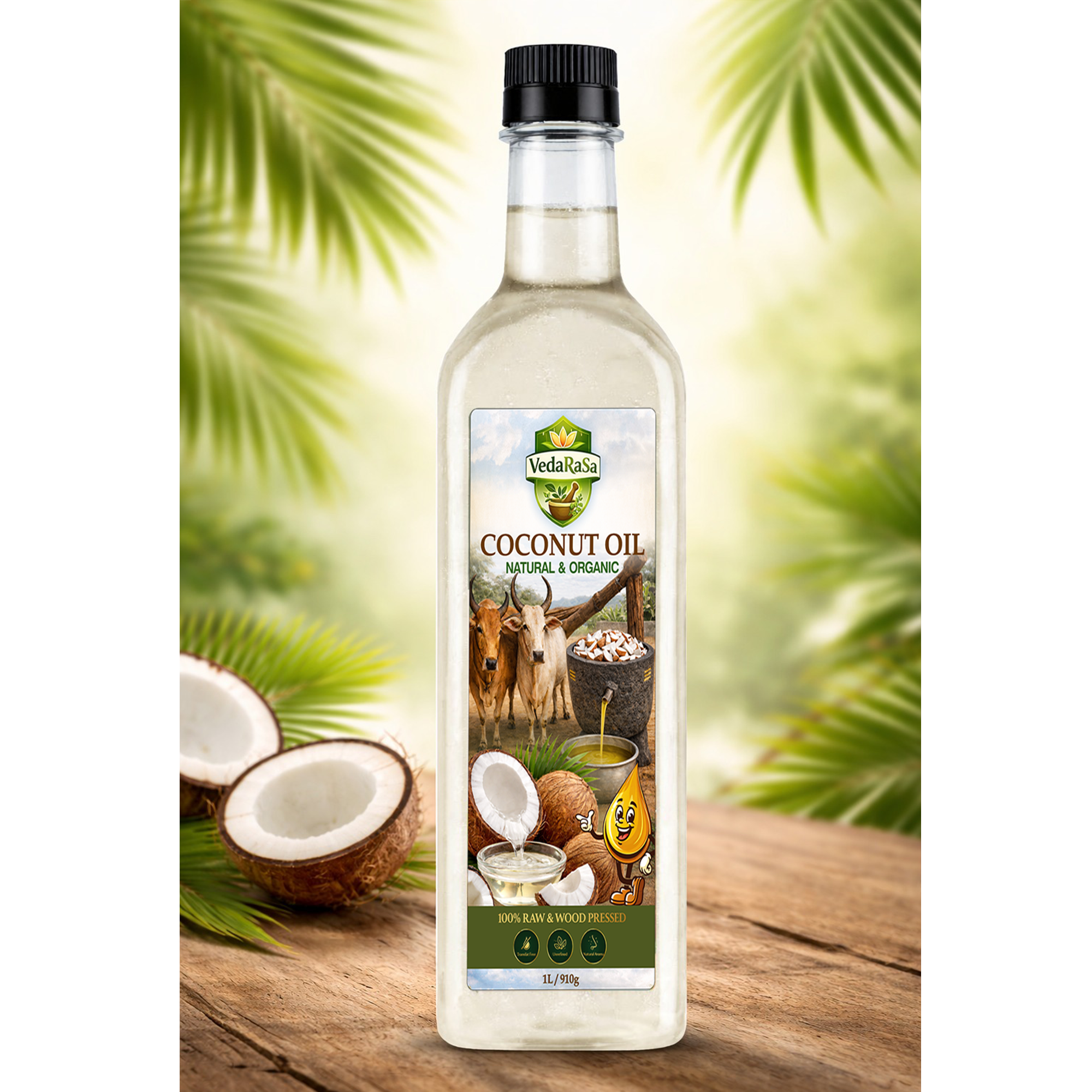VedaRasa Coconut Oil 1L | 100% Pure Cold-Pressed Coconut Oil | Natural & Unrefined | For Hair, Skin & Cooking | No Chemicals or Preservatives