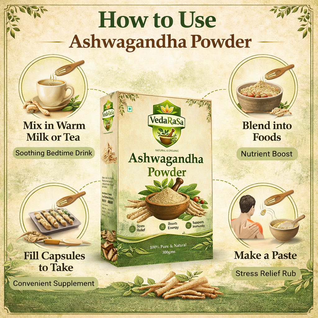 VedaRasa Ashwagandha Powder | 100% Pure & Natural Herbal Supplement | Supports Stress Relief, Energy & Immunity | No Additives