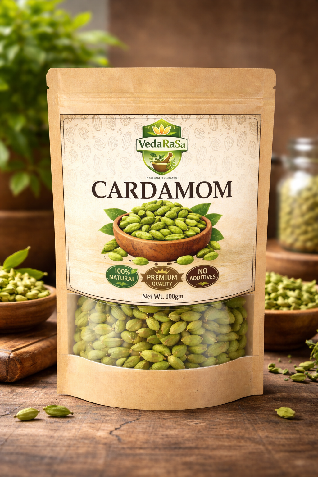 VedaRaSa Raw Green Cardamom (Elaichi) 100g – Premium Whole Cardamom Pods | Natural & Organic | Aromatic Spice for Tea, Cooking & Desserts