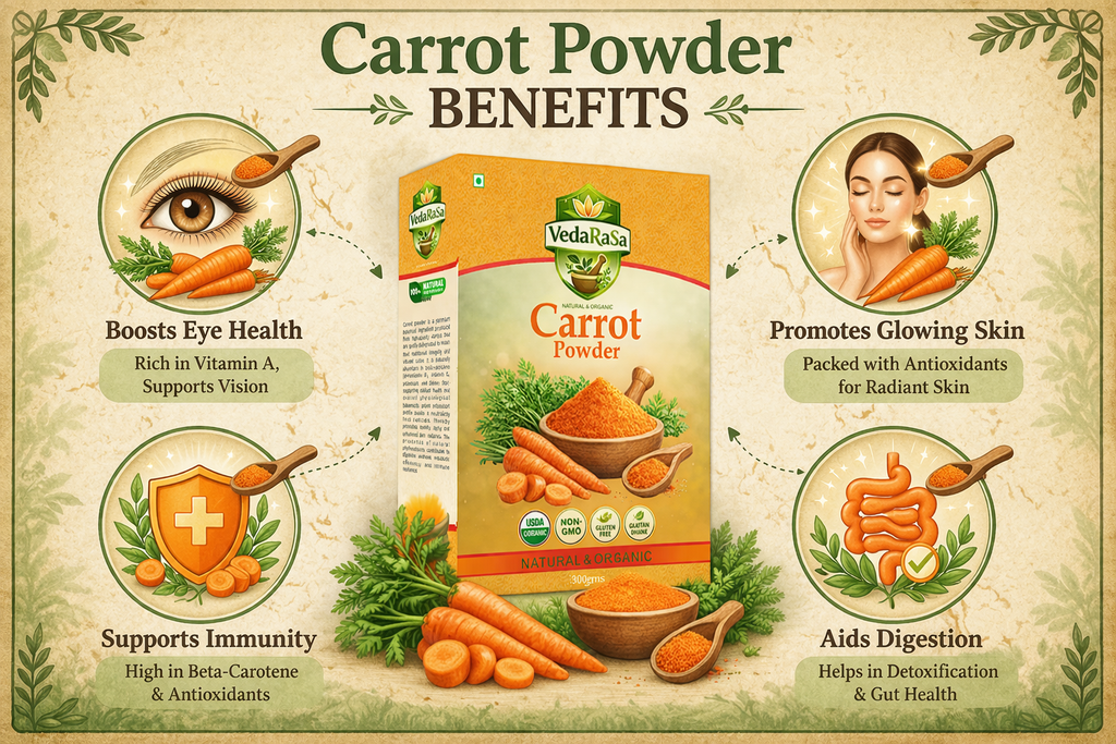 VedaRasa Carrot Powder 100% Pure & Natural Carrot Root Powder | Rich in Vitamin A & Antioxidants | Supports Eye Health, Skin Glow & Immunity | No Preservatives