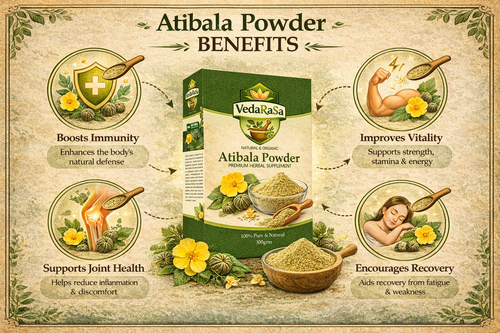 VedaRasa Atibala Powder 100% Pure & Natural Atibala (Abutilon Indicum) Powder | Ayurvedic Herbal Supplement | Supports Strength, Vitality & Immunity | No Additives