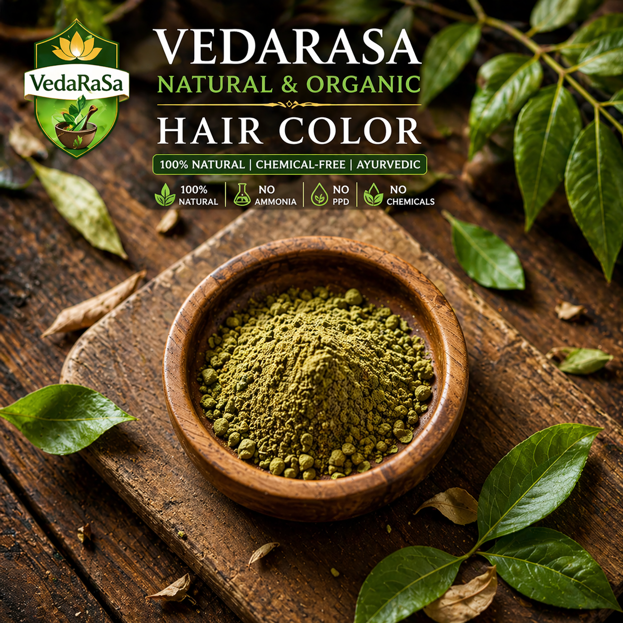 VedaRaSa Natural & Organic Black Hair Color 100g Herbal Hair Dye 100% Chemical-Free Ammonia-Free Grey Coverage Long-Lasting Natural Black Made with Ayurvedic Ingredients