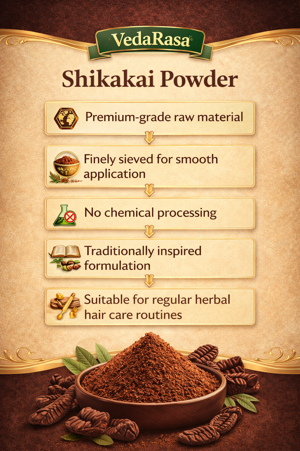 VedaRasa Shikakai Powder 300g | 100% Pure & Natural Shikakai Powder | Herbal Hair Cleanser for Strong, Soft & Shiny Hair | Supports Hair Growth & Scalp Health | No Chemicals