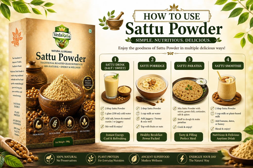 VedaRasa Sattu Powder | Premium Roasted Chana Powder | Made from Organic Chickpeas | High Protein & Rich Fiber | Traditional Indian Superfood | 100% Natural