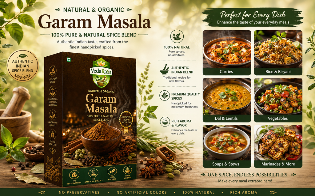 VedaRasa Organic Garam Masala Powder | Pure & Natural Indian Spice Blend | Aromatic Traditional Masala for Curry, Biryani & Daily Cooking