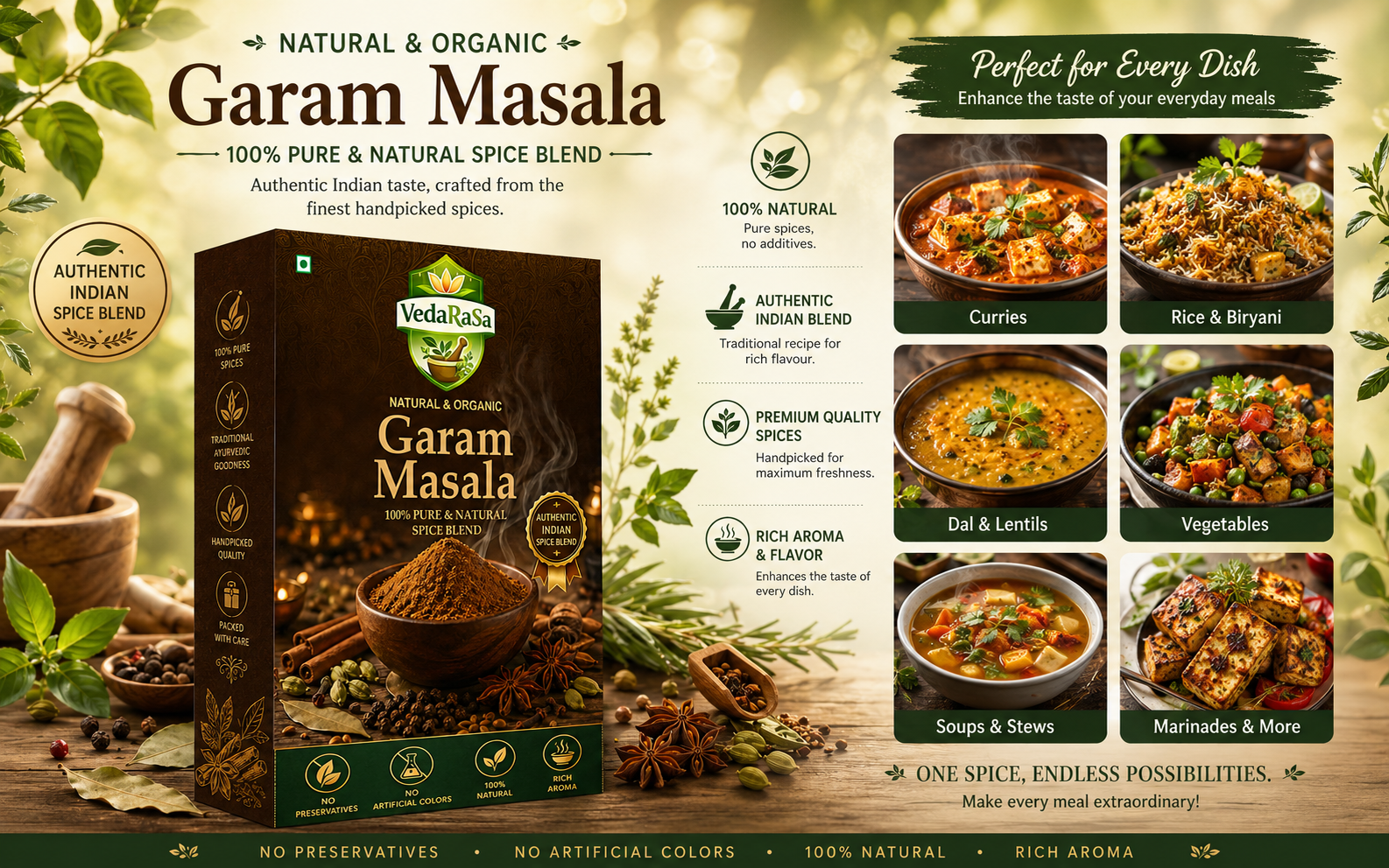 VedaRasa Organic Garam Masala Powder | Pure & Natural Indian Spice Blend | Aromatic Traditional Masala for Curry, Biryani & Daily Cooking
