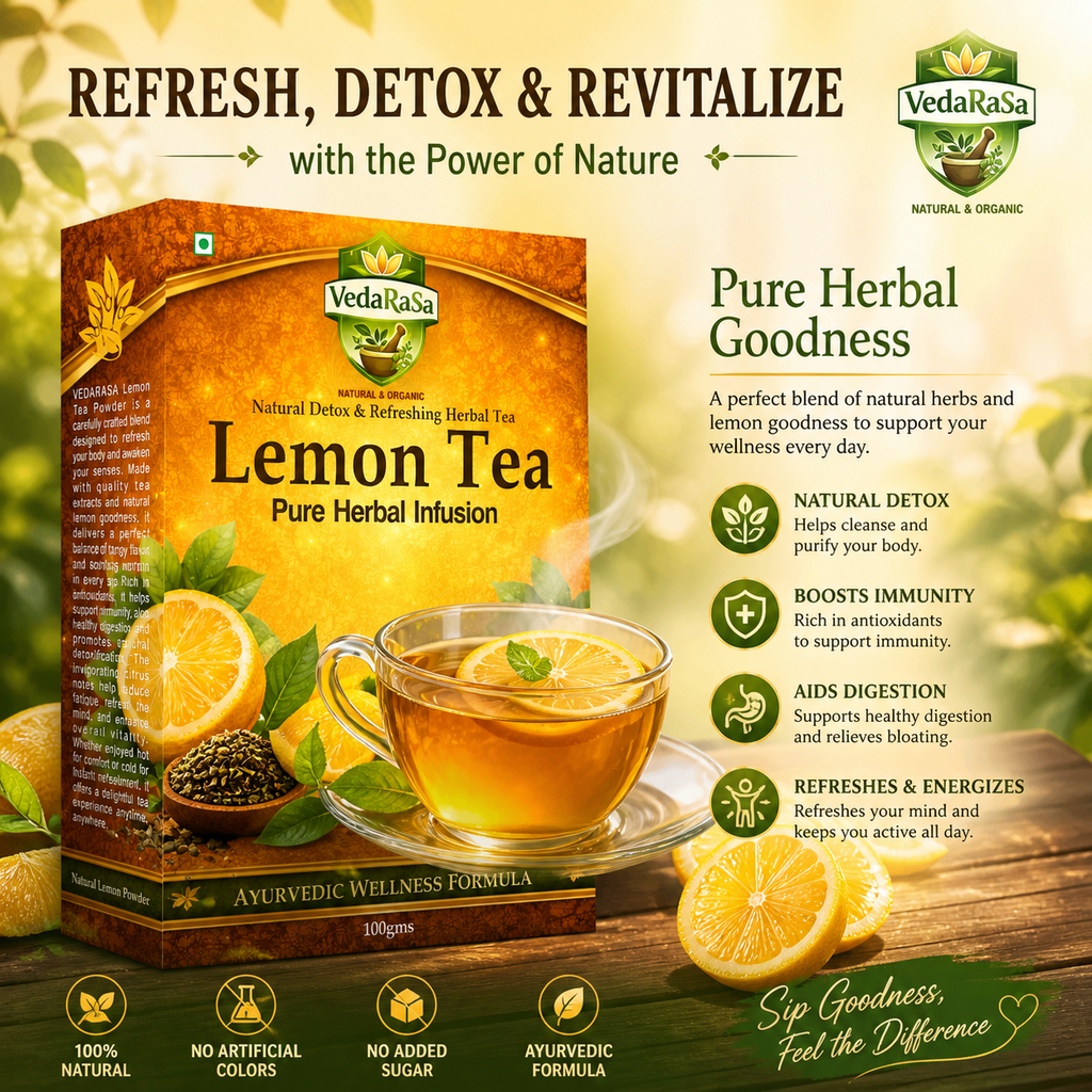 Vedarasa Lemon Tea Powder Premium Instant Lemon Tea Mix Refreshing Citrus Flavor Rich in Antioxidants Natural Energy Booster No Preservatives Easy to Prepare Hot or Cold Beverage for Daily Wellness