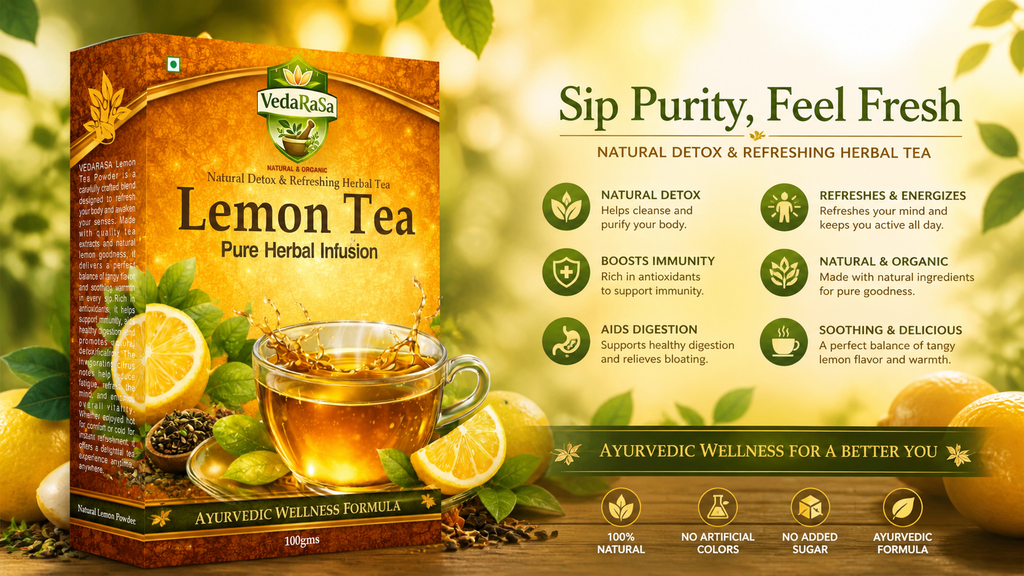 Vedarasa Lemon Tea Powder Premium Instant Lemon Tea Mix Refreshing Citrus Flavor Rich in Antioxidants Natural Energy Booster No Preservatives Easy to Prepare Hot or Cold Beverage for Daily Wellness