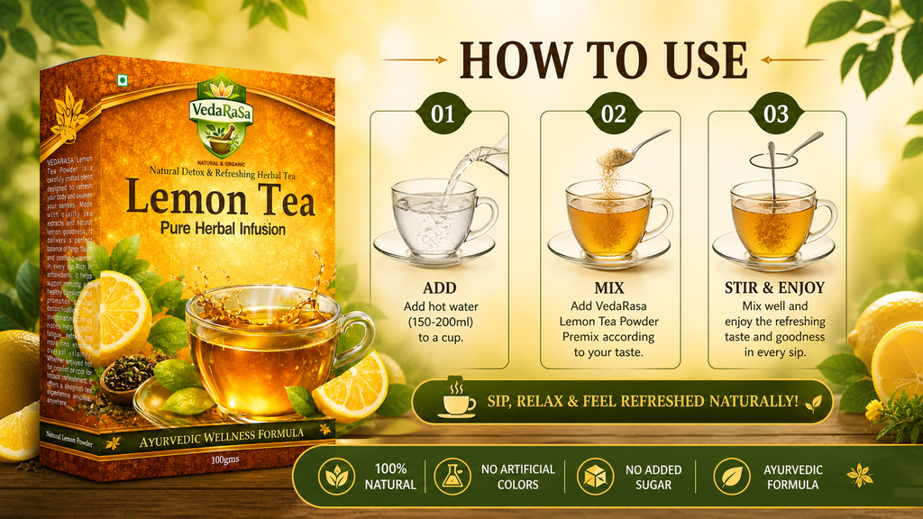 Vedarasa Lemon Tea Powder Premium Instant Lemon Tea Mix Refreshing Citrus Flavor Rich in Antioxidants Natural Energy Booster No Preservatives Easy to Prepare Hot or Cold Beverage for Daily Wellness