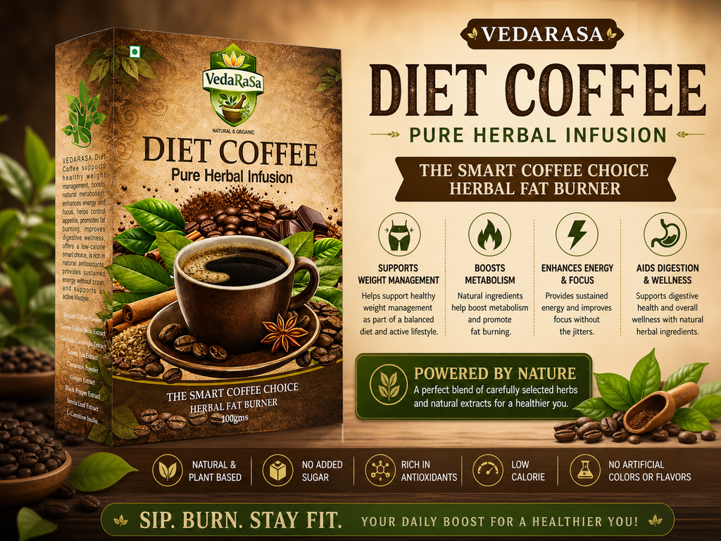 VedaRasa Diet Coffee Powder 100g | Natural & Organic Herbal Coffee Blend | Supports Weight Management, Metabolism & Energy | Low Calorie | No Added Sugar