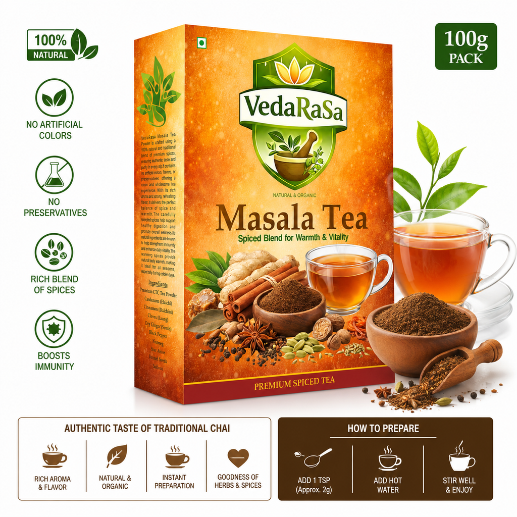 VedaRasa Masala Tea Powder 100g | Natural & Organic Herbal Spice Blend | Traditional Indian Masala Chai Mix | Rich Aroma & Flavor | Supports Digestion & Immunity