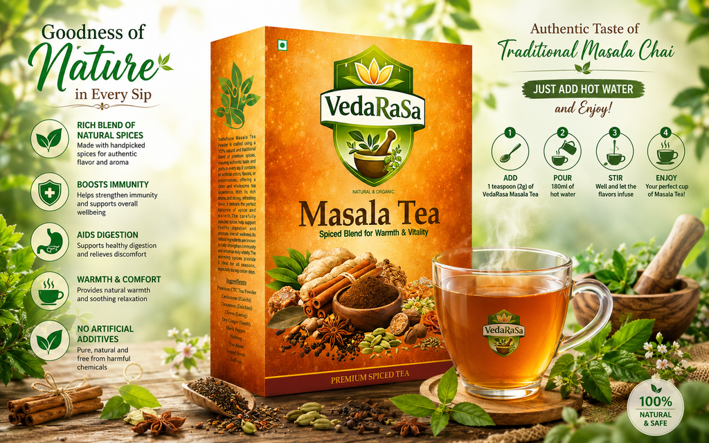VedaRasa Masala Tea Powder 100g | Natural & Organic Herbal Spice Blend | Traditional Indian Masala Chai Mix | Rich Aroma & Flavor | Supports Digestion & Immunity