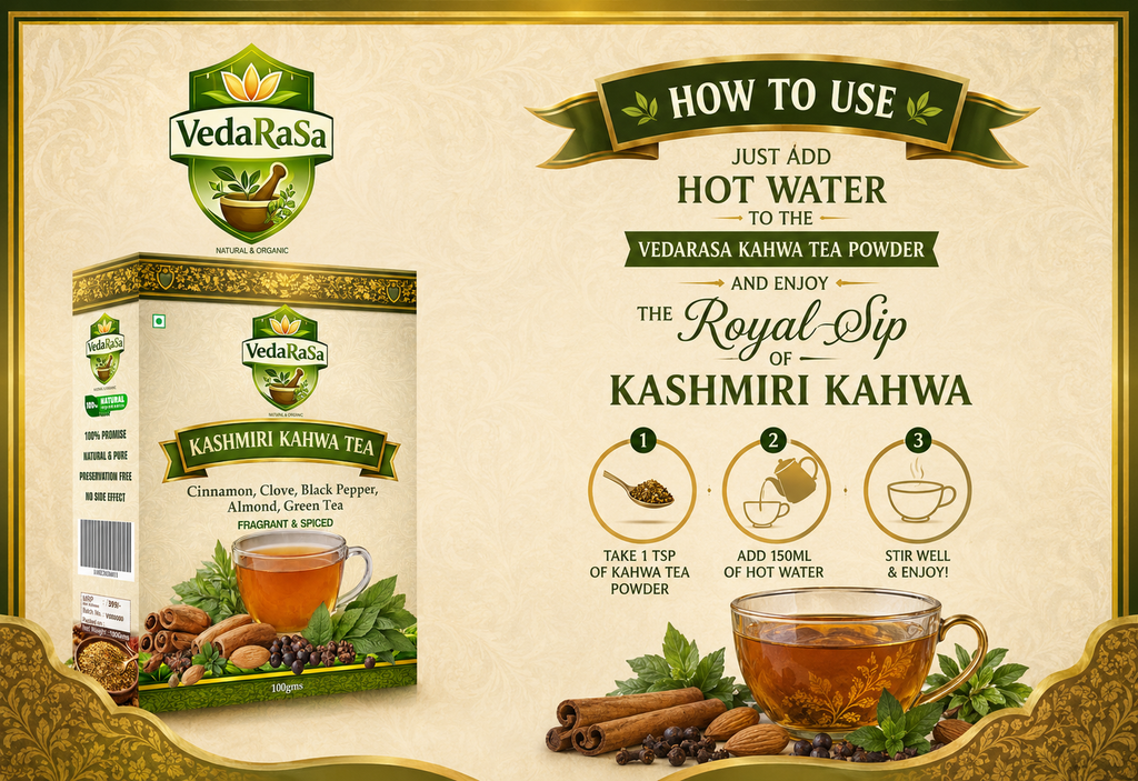 VedaRasa Kashmiri Kahwa Tea 100g | Premium Natural & Organic Herbal Infusion | Traditional Kahwa Blend | Supports Digestion, Immunity & Detox | Rich in Antioxidants