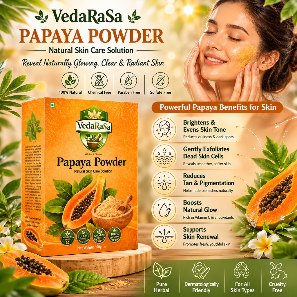 VedaRasa Papaya Powder 100% Natural & Organic Papaya Powder | Herbal Face Pack for Skin Brightening & Exfoliation | Supports Clear, Smooth & Glowing Skin | No Chemicals
