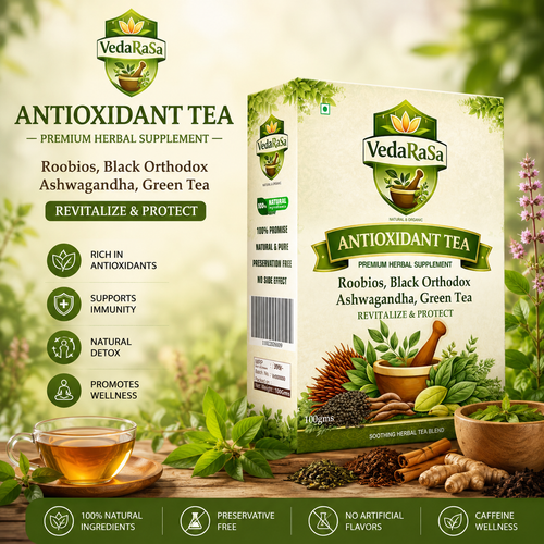 VedaRasa Antioxidant Tea 100g | Premium Natural & Organic Herbal Infusion | Rich in Antioxidants | Supports Immunity, Detox & Skin Health | Caffeine-Free | No Preservatives