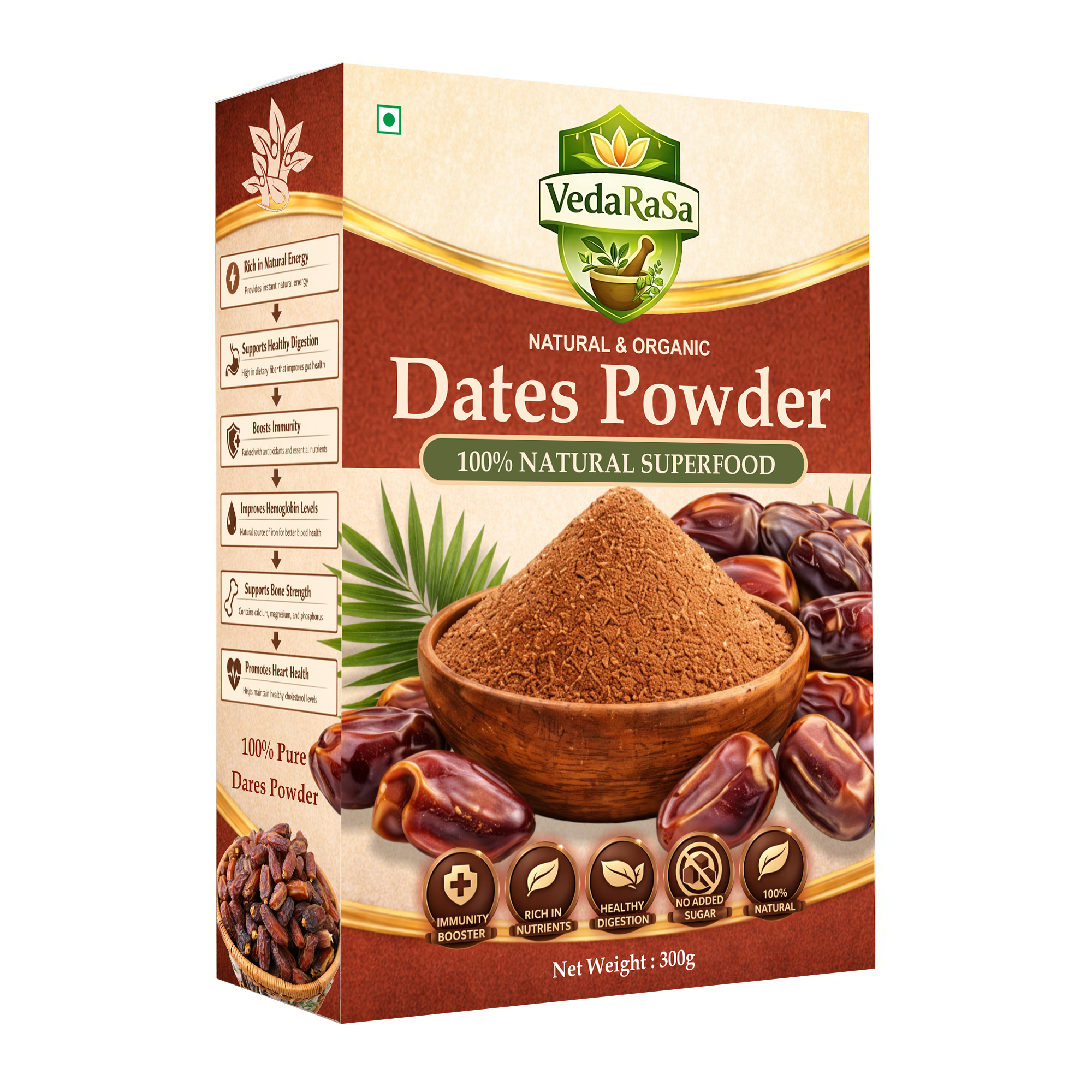 Vedarsa Natural & Organic Dates Powder 300G – 100% Pure, Nutrient-Rich, Sugar-Free Superfood for Energy & Digestion