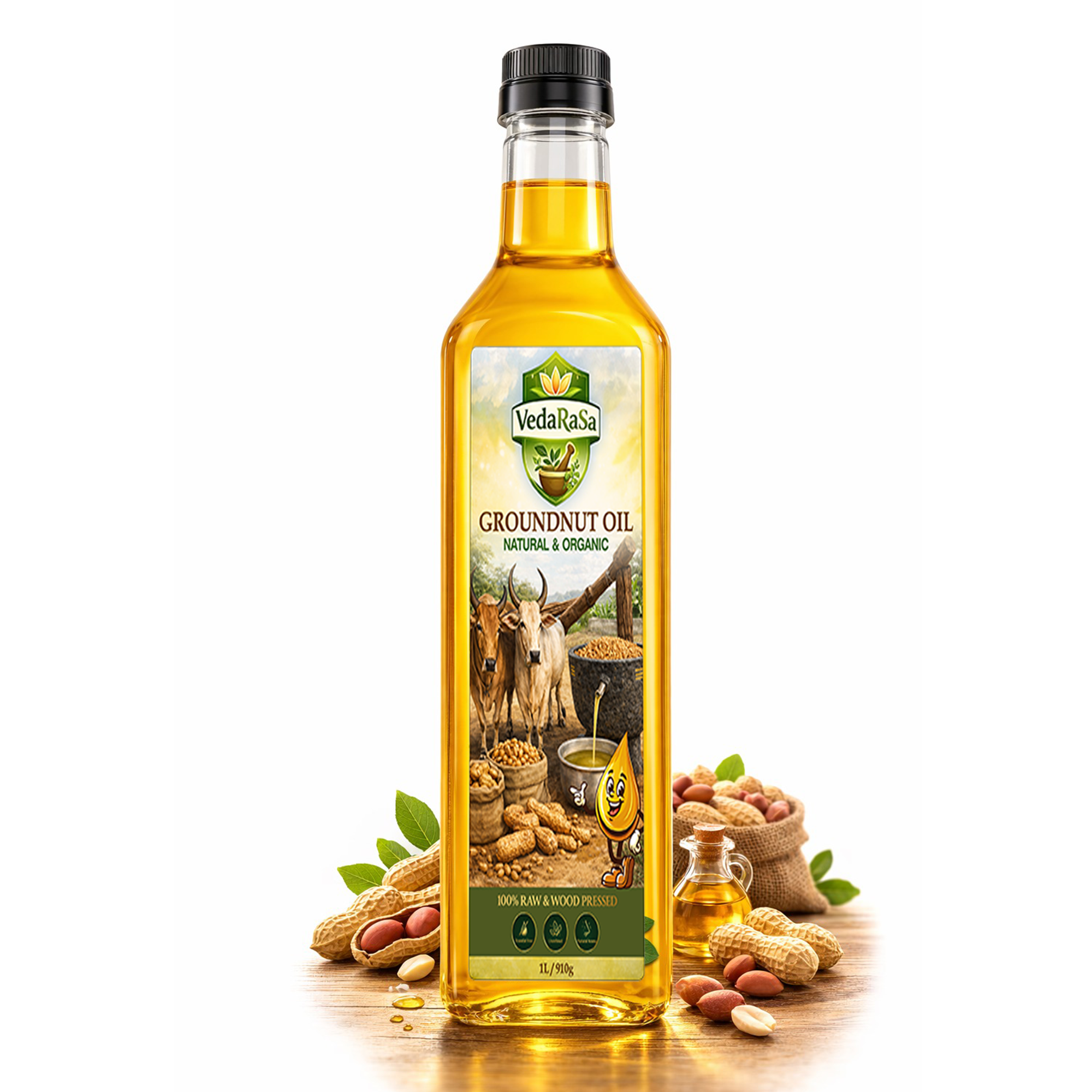 VedaRasa Groundnut Oil 1L | 100% Pure Cold-Pressed Peanut Oil | Natural & Unrefined | For Cooking & Frying | Rich Aroma | No Chemicals or Preservatives