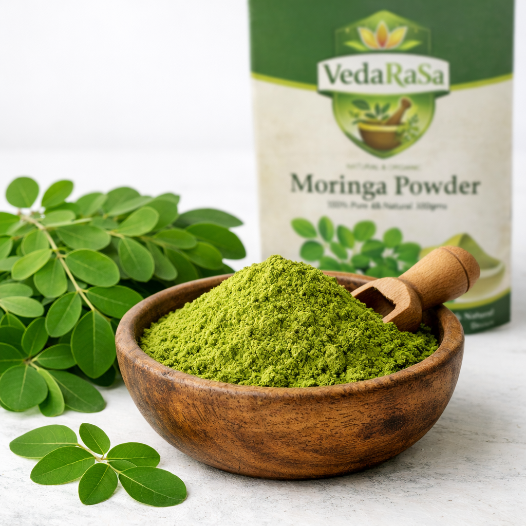 VedaRasa Moringa Leaves Powder | 100% Pure & Natural Moringa Powder | Rich in Iron, Calcium & Antioxidants | Supports Immunity, Energy & Detox | No Preservatives