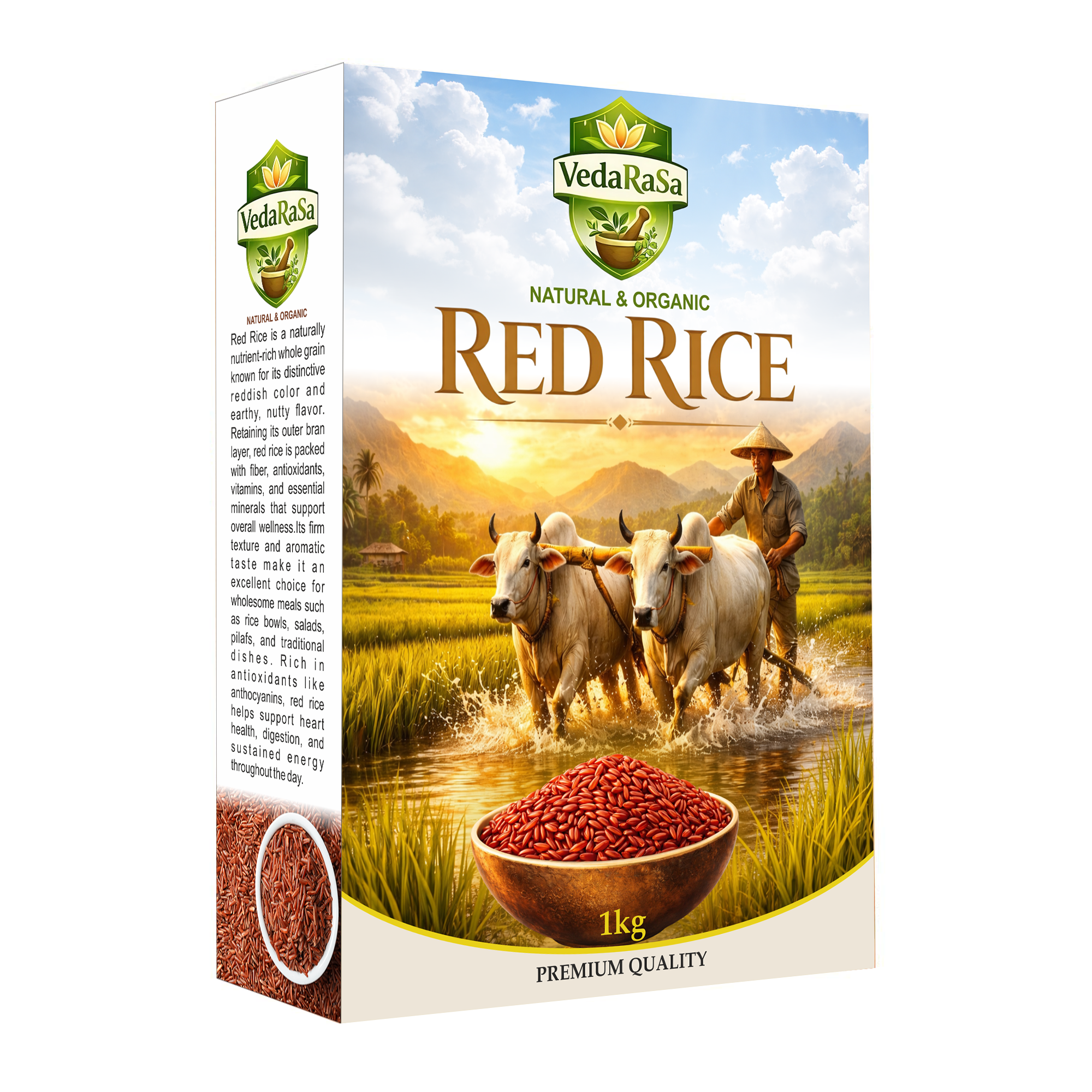 VedaRaSa Natural & Organic Red Rice 1kg – Premium Unpolished Whole Grain – Rich in Fiber & Antioxidants – Non-GMO, Gluten-Free Healthy Rice