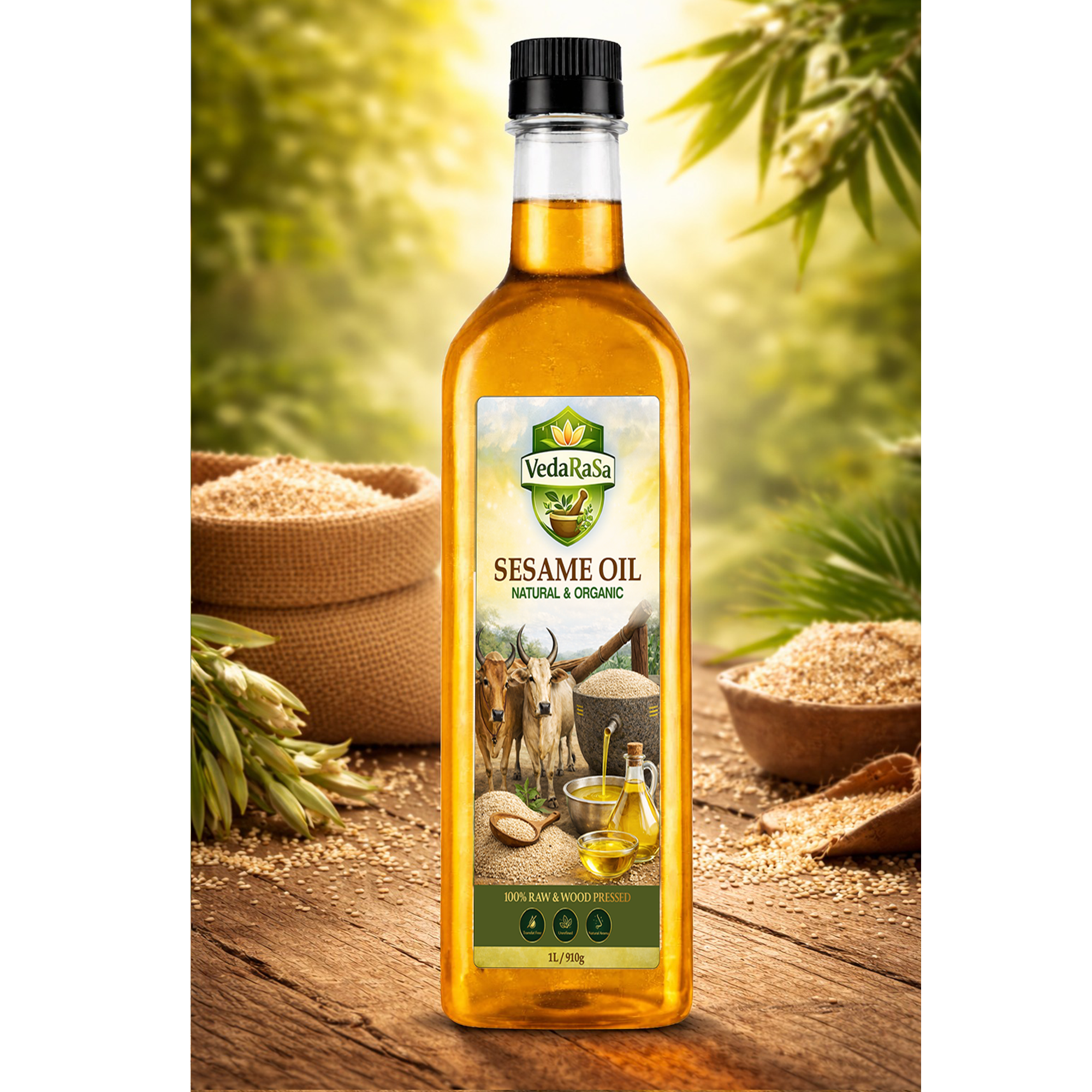 VedaRasa Sesame Oil 1L | 100% Pure Cold-Pressed Gingelly Oil | Natural & Unrefined | For Cooking, Hair & Skin Care | Rich Aroma | No Chemicals