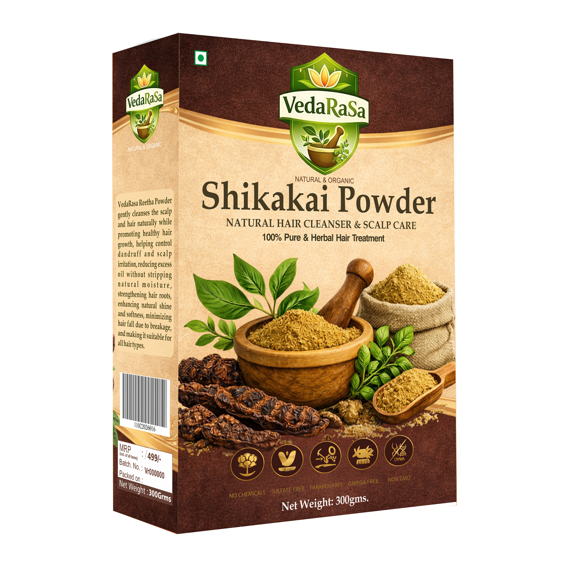 VedaRasa Shikakai Powder 300g | 100% Pure & Natural Shikakai Powder | Herbal Hair Cleanser for Strong, Soft & Shiny Hair | Supports Hair Growth & Scalp Health | No Chemicals