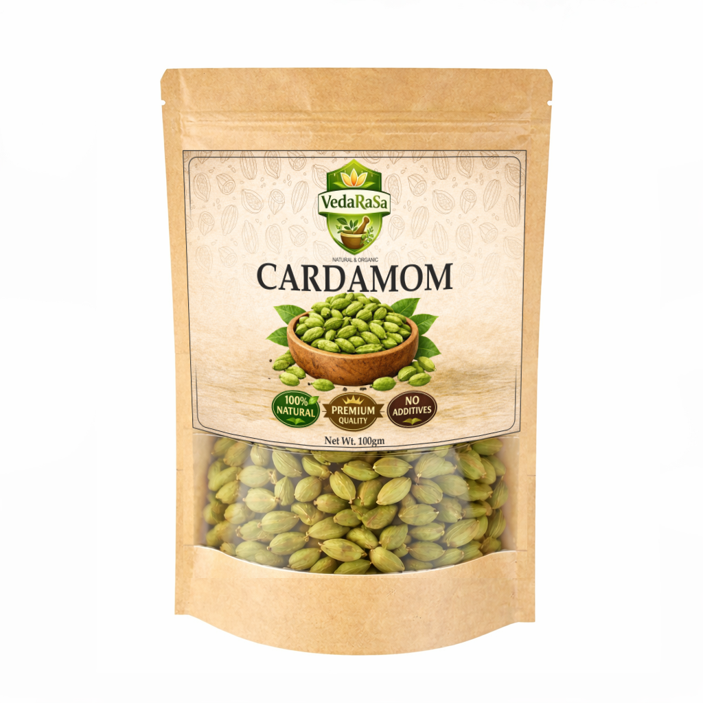 VedaRaSa Raw Green Cardamom (Elaichi) 100g – Premium Whole Cardamom Pods | Natural & Organic | Aromatic Spice for Tea, Cooking & Desserts