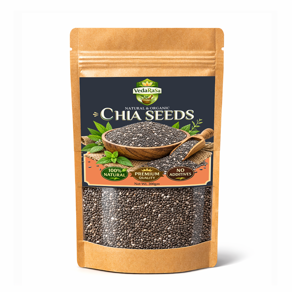 VedaRaSa Natural Chia Seeds 200g | Raw & Unprocessed | High Fiber Superfood | Omega 3 Rich | Healthy Daily Nutrition
