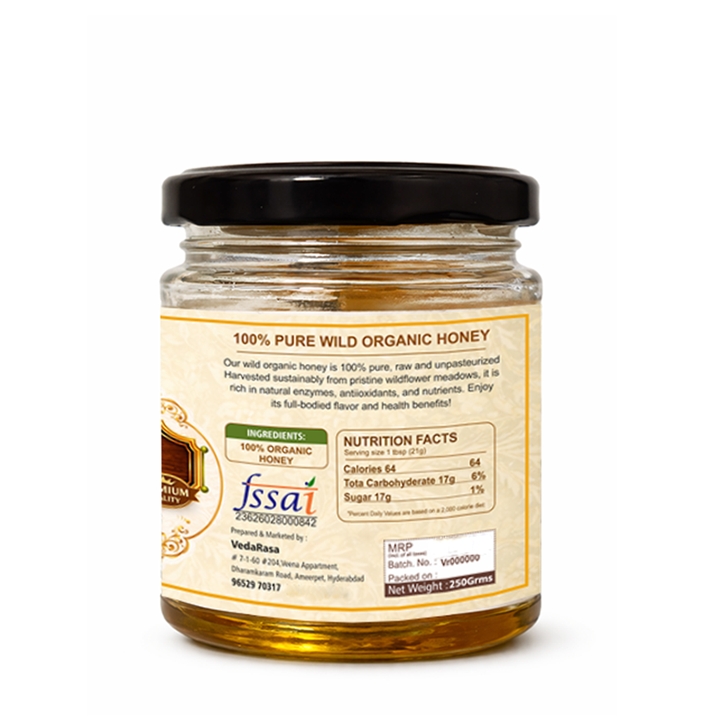 VedaRasa Wild Honey 250g | 100% Pure & Natural Raw Honey | Unprocessed, No Added Sugar | Rich in Antioxidants | Immunity Booster