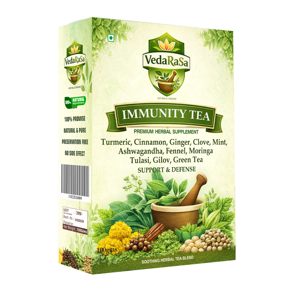VedaRasa Herbal Immunity Tea Powder 100g | 100% Natural & Organic Herbal Tea | Immunity Booster Drink | Rich in Antioxidants | Supports Cold, Cough & Wellness | No Preservatives
