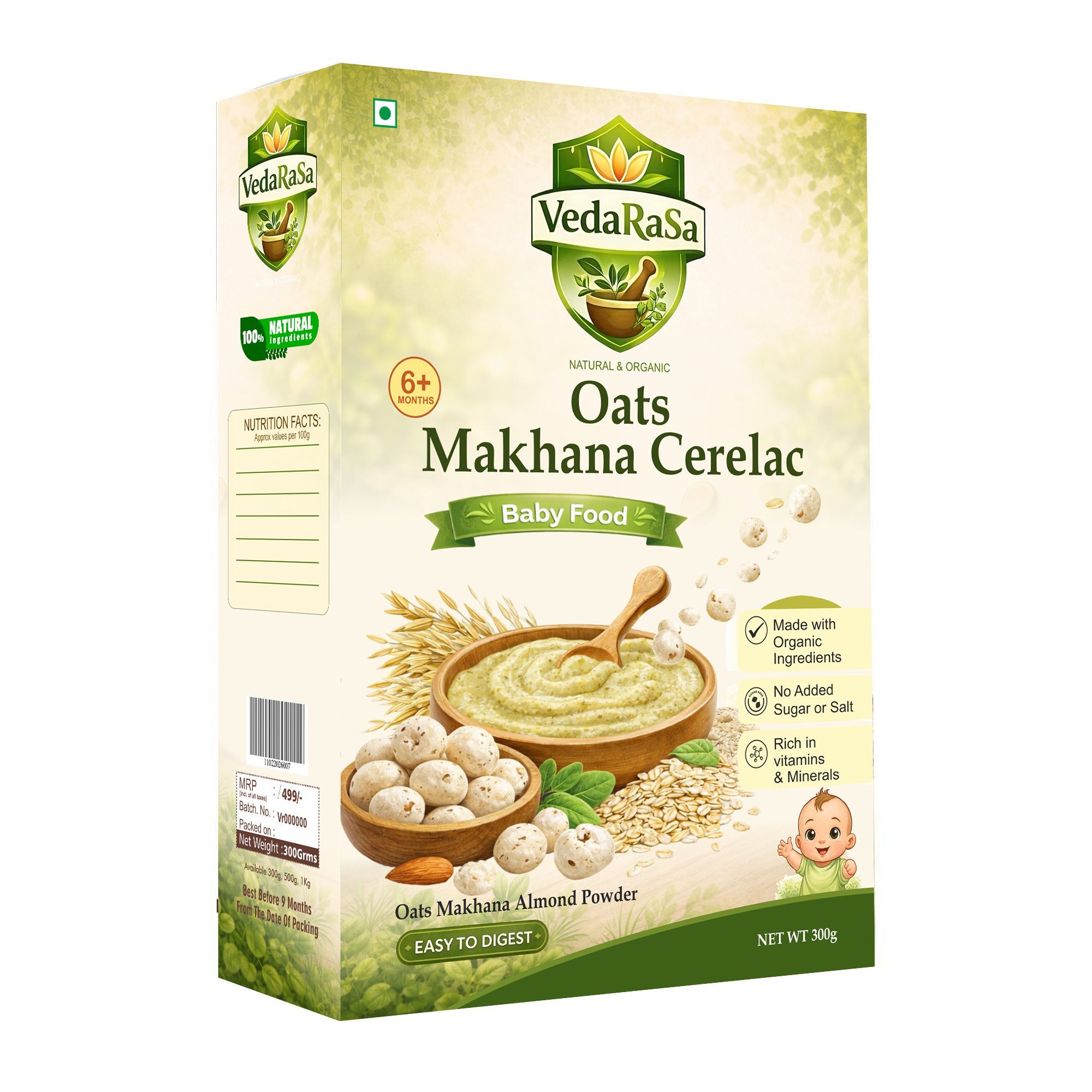 VedaRasa Oats Makhana Cerelac – Natural & Organic Baby Food for 6+ Months | Easy to Digest | No Added Sugar or Salt