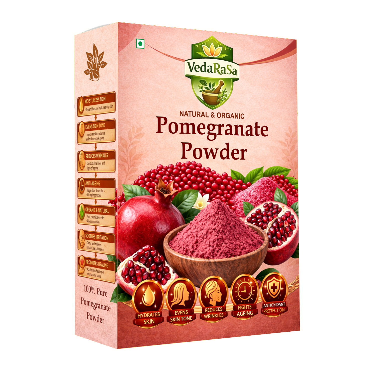 VedaRasa Pomegranate Powder for Skin Care & Face Pack | Natural & Organic Herbal Powder for Glowing Skin, Anti-Aging, Skin Brightening, Hydration & Healthy Complexion