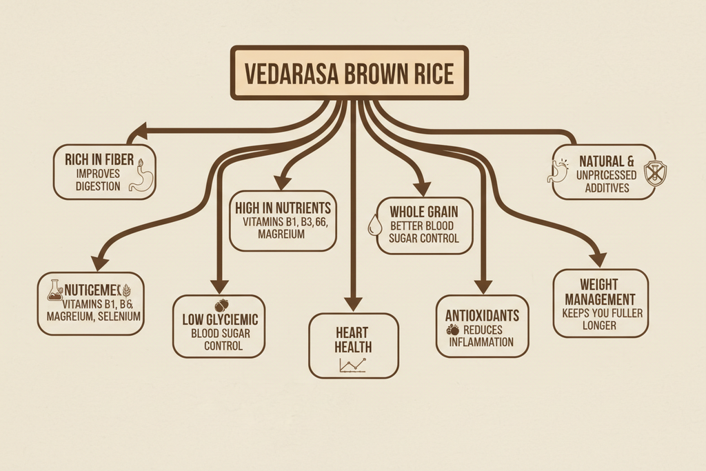 VedaRaSa Natural & Organic Brown Rice 1kg – Premium Whole Grain Rice – High Fiber, Unpolished, Non-GMO, Gluten-Free – Healthy Daily Staple