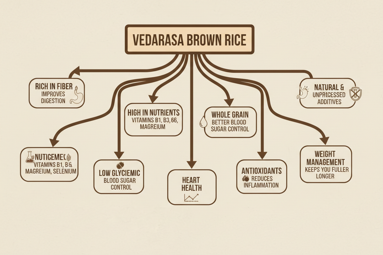 VedaRaSa Natural & Organic Brown Rice 1kg – Premium Whole Grain Rice – High Fiber, Unpolished, Non-GMO, Gluten-Free – Healthy Daily Staple