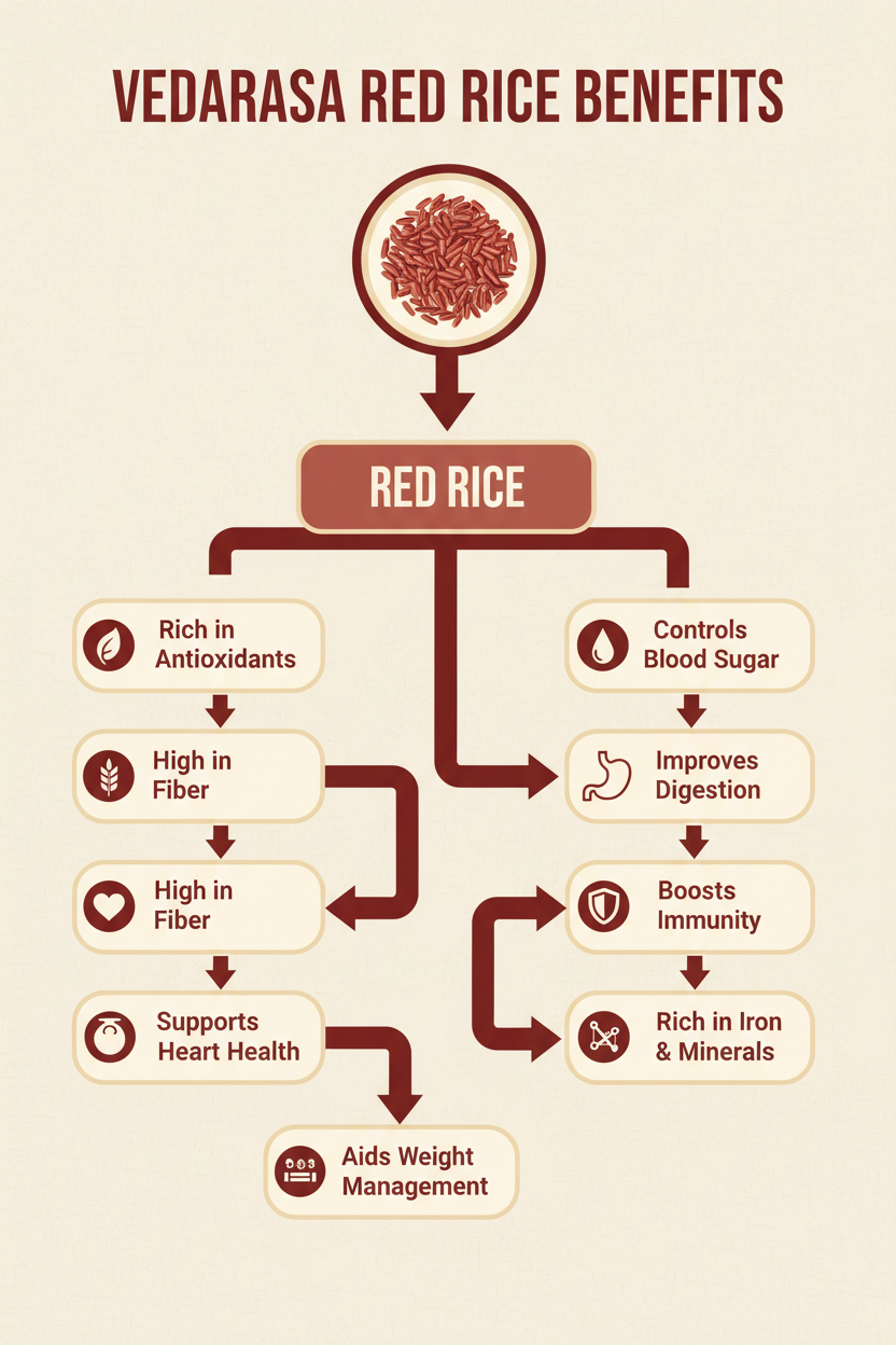 VedaRaSa Natural & Organic Red Rice 1kg – Premium Unpolished Whole Grain – Rich in Fiber & Antioxidants – Non-GMO, Gluten-Free Healthy Rice